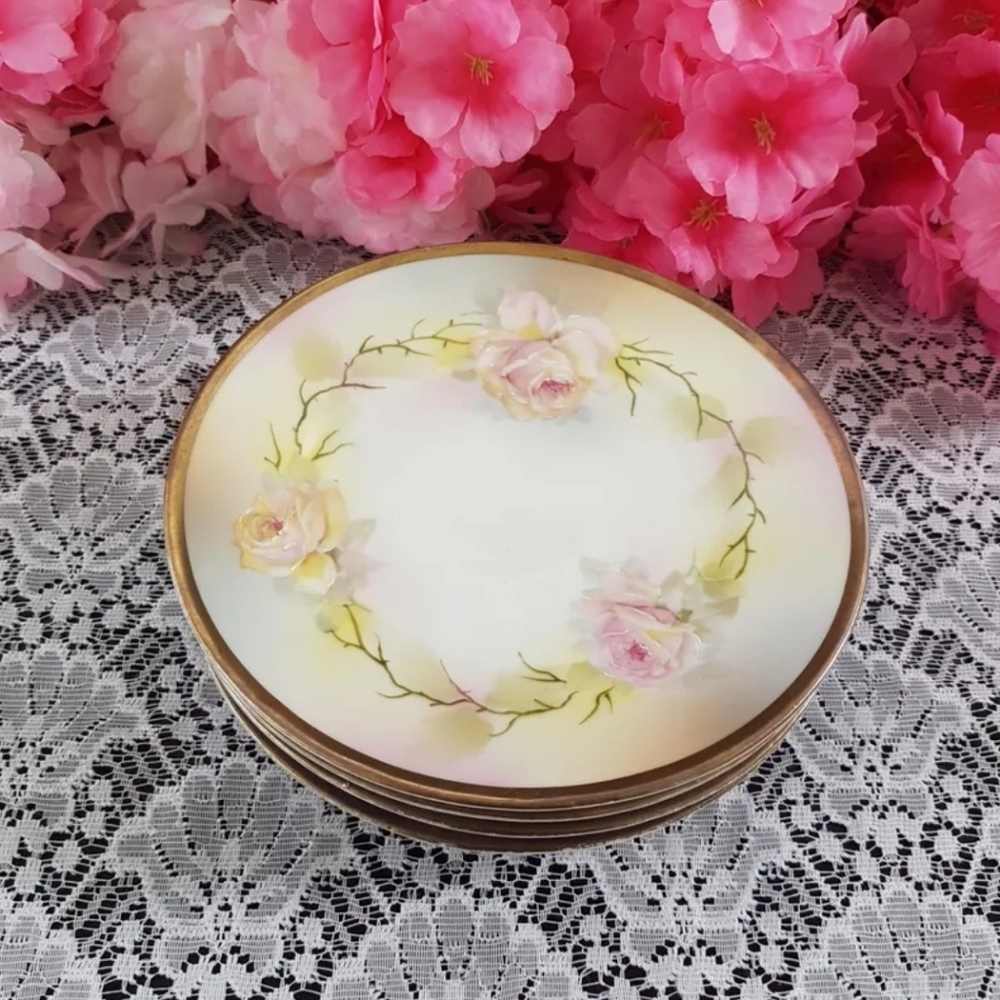 Vintage Altenburg China Dessert Plates Set: Hand-Painted Floral Porcelain German
